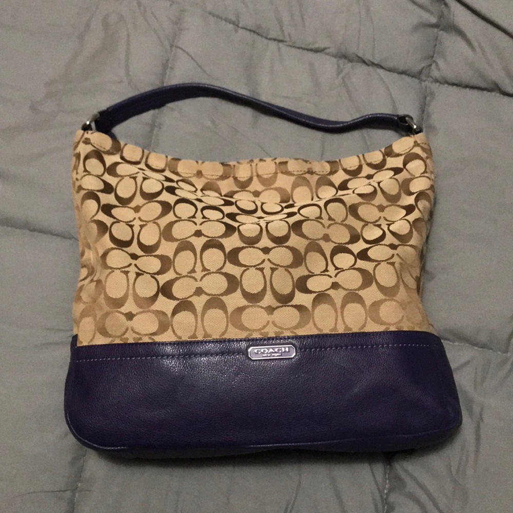 Large navy and tan Coach bag